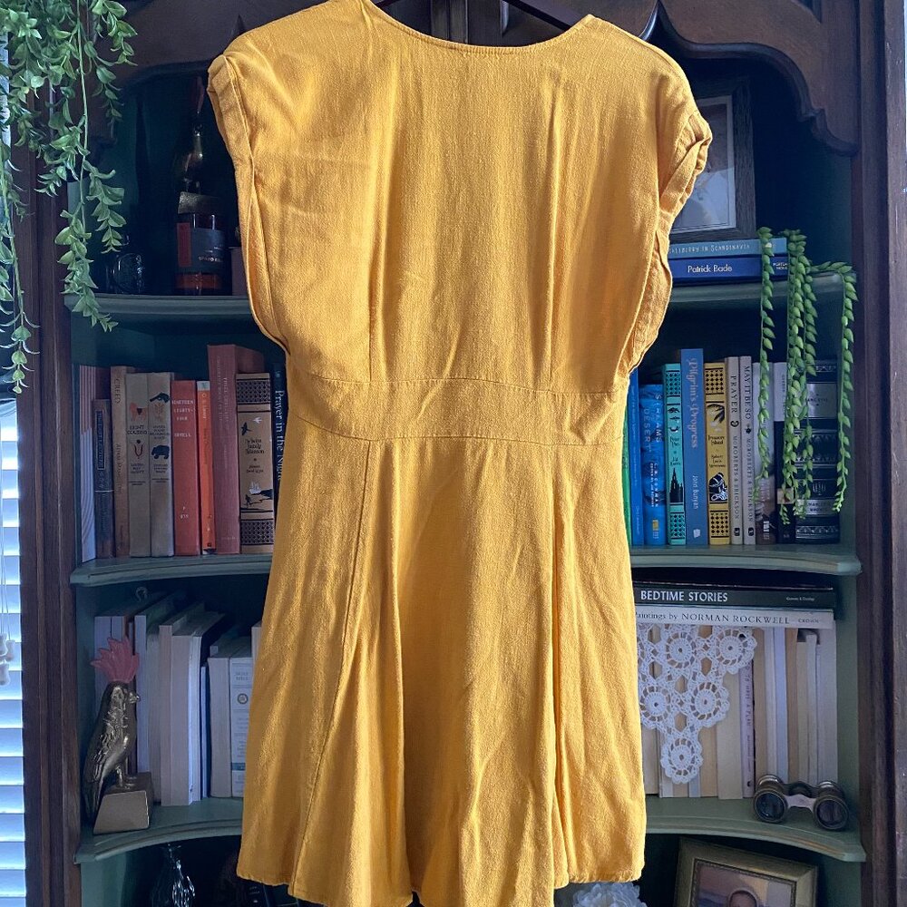 Forever 21 Mustard Yellow Embroidered Button-Front Mini Dress Size L - Picture 3 of 10